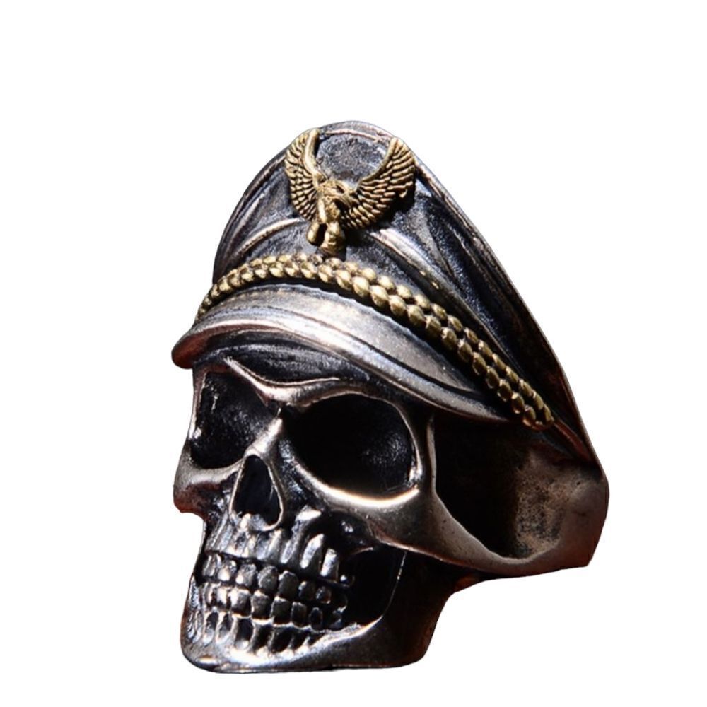 Brand New Silver Skull CaptainโRing AdjustableโSize